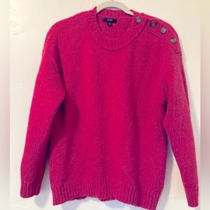 J Crew fuchsia button sleeve detail sweater